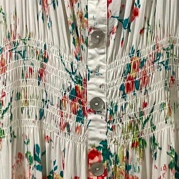 (NWT) FIGUEROA & FLOWER Short Sleeve Smocked Maxi Floral Dress, Ivory/Pink - L - Picture 6 of 16